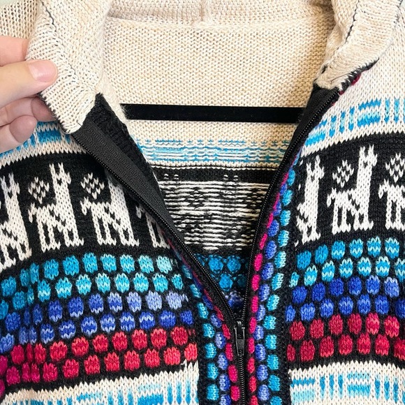 Alpaca Sweater Jacket Llama Soft Hooded cream Zip up Size M - Picture 7 of 10